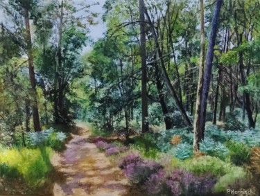 Painting titled "Sentier forestier" by Pascale Harnisch, Original Artwork, Oil