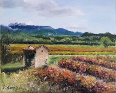 Painting titled "Cabanon à Sablet" by Pascale Harnisch, Original Artwork, Oil