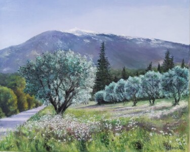 Painting titled "Oliviers et Ventoux" by Pascale Harnisch, Original Artwork, Oil