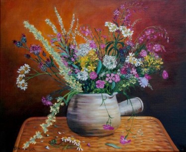 Painting titled "Bouquet alpin" by Pascale Harnisch, Original Artwork, Oil