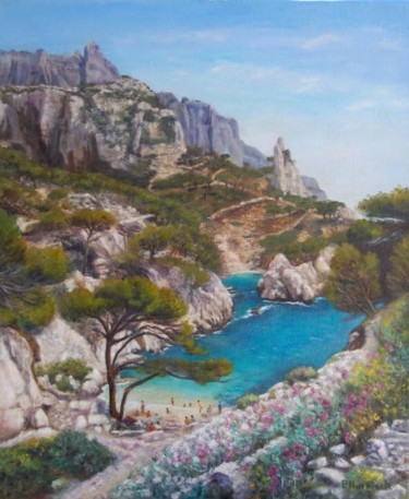 Painting titled "Calanque de Sugiton" by Pascale Harnisch, Original Artwork, Oil