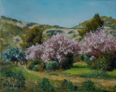 Painting titled "Le vallon des amand…" by Pascale Harnisch, Original Artwork, Oil