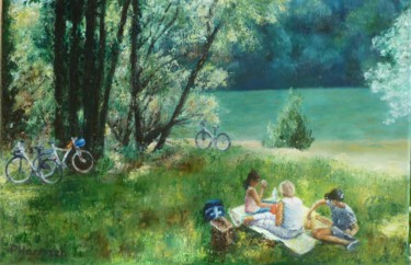 Painting titled "Le pic nic" by Pascale Harnisch, Original Artwork, Oil