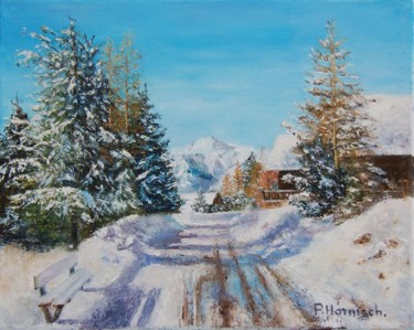 Painting titled "Hiver à Chaillol" by Pascale Harnisch, Original Artwork, Oil