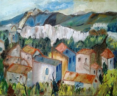 Painting titled "Les Baux 1" by Pascaline Marquet Bernard, Original Artwork, Oil Mounted on Wood Stretcher frame