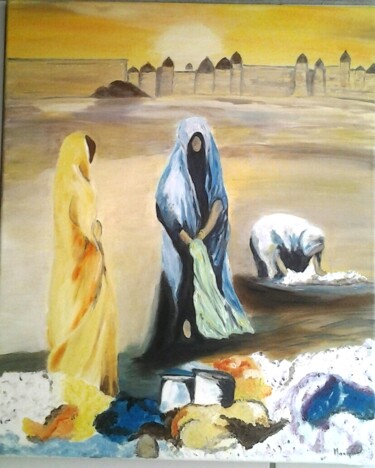 Peinture intitulée "Soir indien" par Pascaline Marquet Bernard, Œuvre d'art originale, Huile