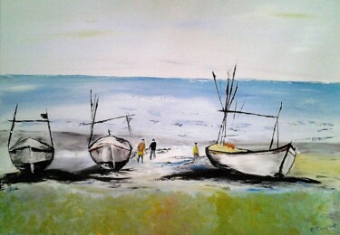 Painting titled "Retrait de la mer" by Pascaline Marquet Bernard, Original Artwork, Oil