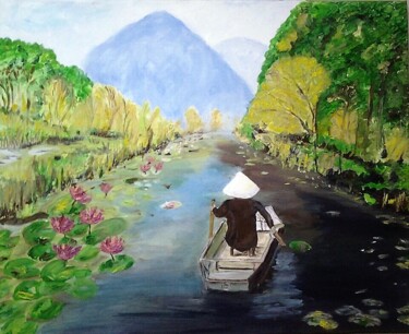 Pittura intitolato "Vietnam au fil de l…" da Pascaline Marquet Bernard, Opera d'arte originale, Olio