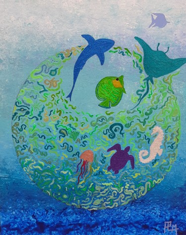 Schilderij getiteld "Envol de poissons" door Plm, Origineel Kunstwerk, Acryl
