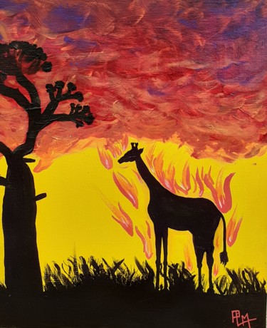 Schilderij getiteld "la savane brûle!" door Plm, Origineel Kunstwerk, Acryl