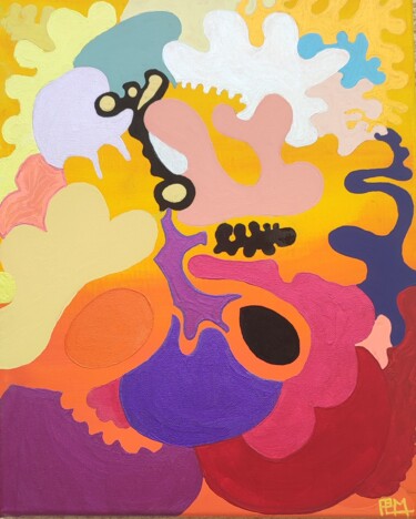 Schilderij getiteld "Les deux soleils" door Plm, Origineel Kunstwerk, Acryl
