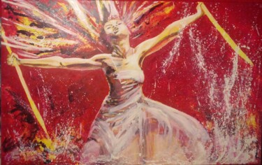 Painting titled "My Rouge Lyric" by Pascale Paule Joly, Original Artwork, Acrylic Mounted on Wood Stretcher frame