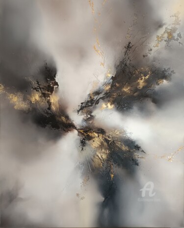 Painting titled "Orage I" by Pascale Puggia, Original Artwork, Oil Mounted on Wood Stretcher frame