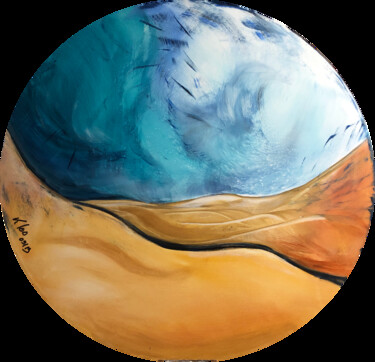 Painting titled "DE LA DUNE À L’EAU" by Pascale Rey-Texier, Original Artwork, Acrylic Mounted on Wood Stretcher frame