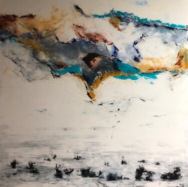 Картина под названием "BLANC TURQUOISE 1" - Pascale Rey-Texier, Подлинное произведение искусства, Акрил Установлен на Деревя…