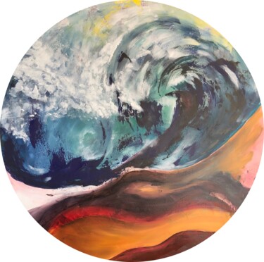 Painting titled "SOUS LA VAGUE 4" by Pascale Rey-Texier, Original Artwork, Acrylic Mounted on Wood Stretcher frame