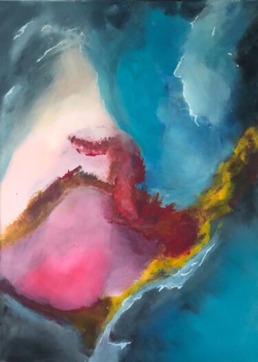 Painting titled "MAGMA" by Pascale Rey-Texier, Original Artwork, Acrylic Mounted on Wood Stretcher frame