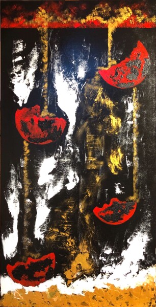 Painting titled "LES CREUSETS D’OR" by Pascale Rey-Texier, Original Artwork, Acrylic Mounted on Wood Stretcher frame