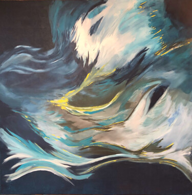 Painting titled "REFLECTIVE WAVE" by Pascale Rey-Texier, Original Artwork, Acrylic Mounted on Wood Stretcher frame