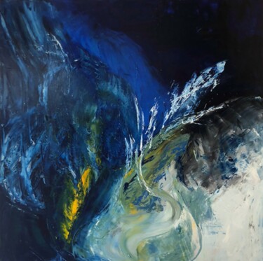Painting titled "POURQUOI BLEU" by Pascale Rey-Texier, Original Artwork, Oil Mounted on Wood Stretcher frame