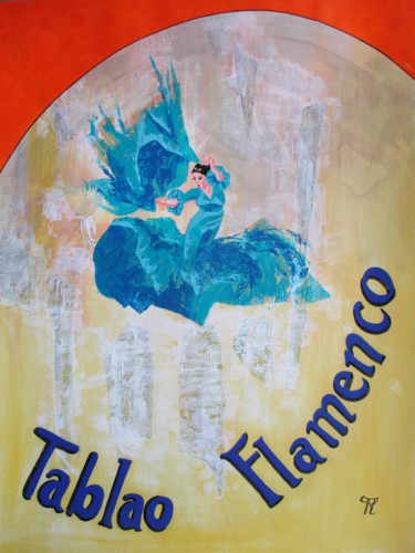 Painting titled "tablao flamenco azul" by Pascale Rodriguez, Original Artwork, Acrylic