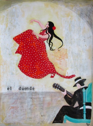 Pintura intitulada "El Duende" por Pascale Rodriguez, Obras de arte originais, Acrílico