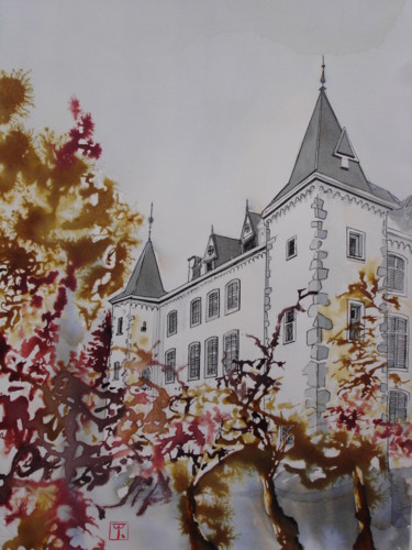Картина под названием "Le château de Thanv…" - Pascale Rodriguez, Подлинное произведение искусства, Чернила