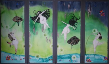 Peinture intitulée "Les filles à la van…" par Pascale Rodriguez, Œuvre d'art originale, Aquarelle