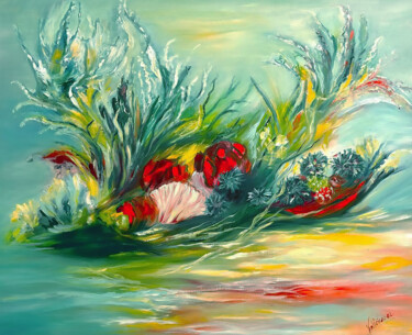 Painting titled "Fantasia aquatique" by Pascale Vallée, Original Artwork, Oil