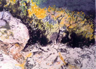 Pittura intitolato "Gorges de l'Ardèche" da Pascale Dormoy-Vignals, Opera d'arte originale, Acquarello