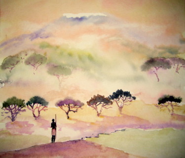 Peinture intitulée "Afrique 3" par Pascale Dormoy-Vignals, Œuvre d'art originale, Aquarelle