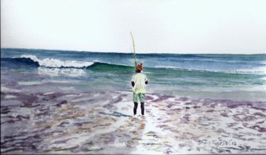 Peinture intitulée "Pécheur sénégalais" par Pascale Dormoy-Vignals, Œuvre d'art originale, Aquarelle