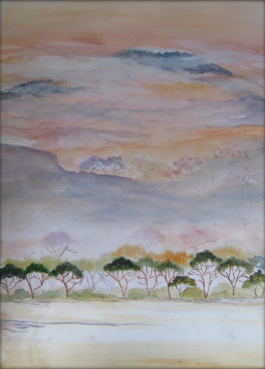 Peinture intitulée "Paysage d'Afrique" par Pascale Dormoy-Vignals, Œuvre d'art originale, Aquarelle