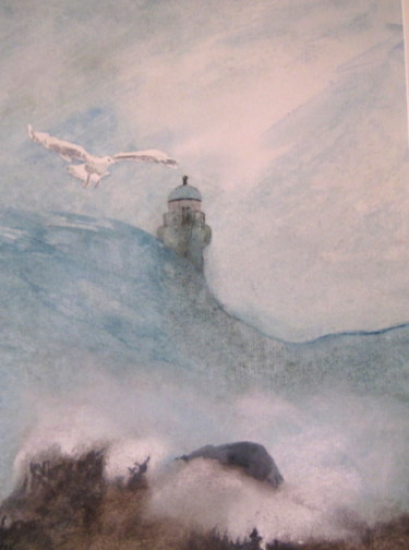 Peinture intitulée "Le phare" par Pascale Dormoy-Vignals, Œuvre d'art originale, Aquarelle