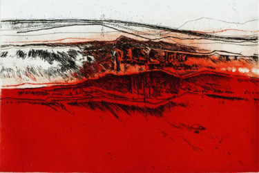 Gravures & estampes intitulée "Ici rouge." par Pascale Aurignac, Œuvre d'art originale, Eau-forte