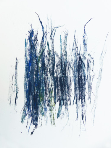 Dessin intitulée "Ecorces liane - bleu" par Pascale Aurignac, Œuvre d'art originale, Encre