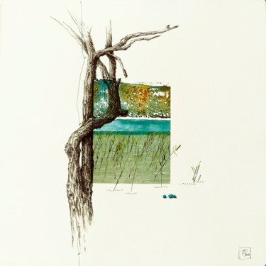 Drawing titled "Au bord du lac" by Pascale Aurignac, Original Artwork, Engraving