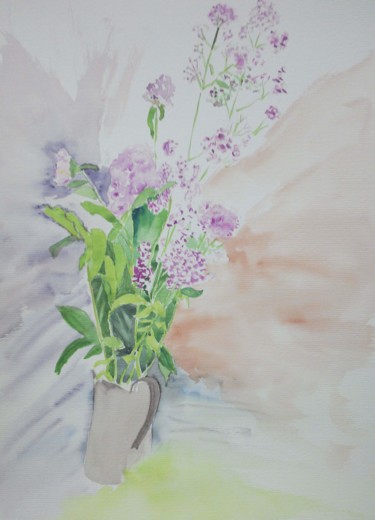 Malerei mit dem Titel "Bouquet de fleurs d…" von Pascale Coutoux, Original-Kunstwerk, Aquarell