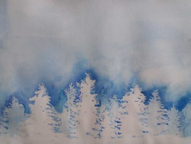 Painting titled "sapins sous la neig…" by Pascale Coutoux, Original Artwork, Watercolor