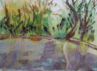 Painting titled "Reflets" by Pascale Coutoux, Original Artwork, Watercolor