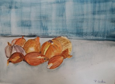 Painting titled "Oignons" by Pascale Coutoux, Original Artwork, Watercolor
