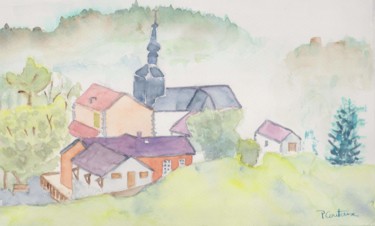 Pintura intitulada "petit village d'Onn…" por Pascale Coutoux, Obras de arte originais, Aquarela