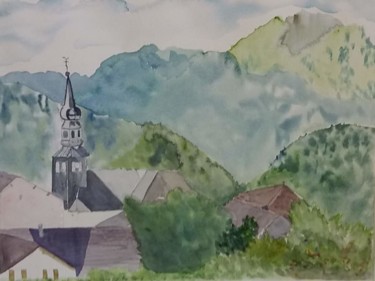 Painting titled "Village d'Onnion so…" by Pascale Coutoux, Original Artwork, Watercolor
