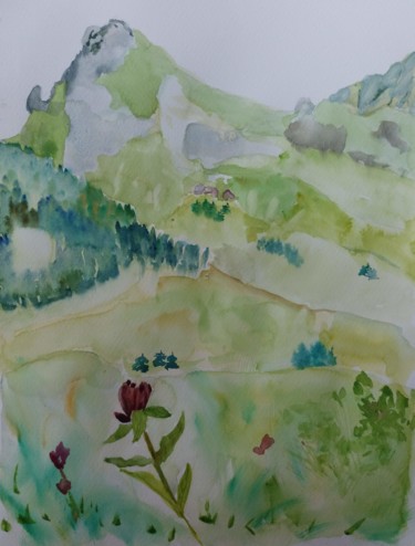 Painting titled "paysage de Haute Sa…" by Pascale Coutoux, Original Artwork, Watercolor