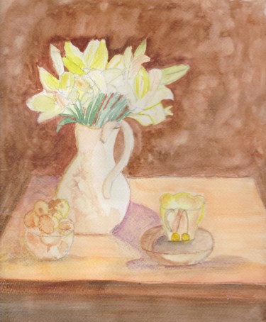 Pintura intitulada "bouquet de fleurs b…" por Pascale Coutoux, Obras de arte originais, Aquarela