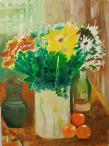 Painting titled "Bouquet de fleurs e…" by Pascale Coutoux, Original Artwork, Oil