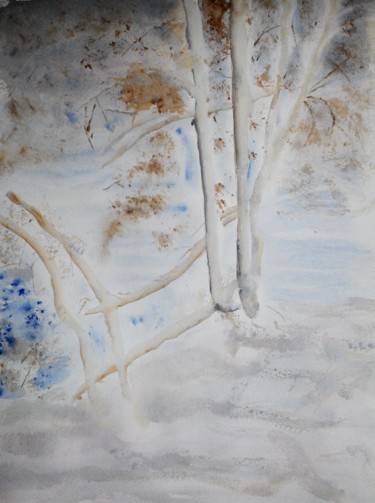 Painting titled "arbres au bord du l…" by Pascale Coutoux, Original Artwork, Watercolor