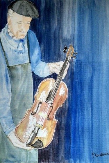 Peinture intitulée "Portrait le luhtier" par Pascale Coutoux, Œuvre d'art originale, Aquarelle