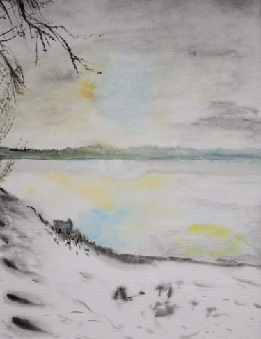 绘画 标题为“Bord de lac enneigé” 由Pascale Coutoux, 原创艺术品, 水彩