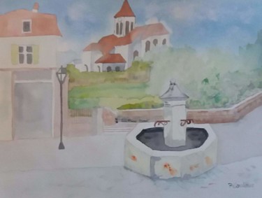 Painting titled "la fontaine de St P…" by Pascale Coutoux, Original Artwork, Watercolor